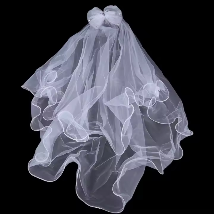 Velo de primera comunión para niñas de flores con lazo blanco santo para encaje con diamantes de imitación, peineta para el pelo para niños, tocado para fiesta de boda - 1