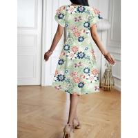 Elegante Vestido de Verano Cuello en V, Manga de Flor, Spandex Poliéster para Mujer - details 5
