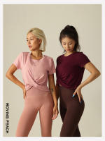 Camisetas Deportivas Mujer MOVING PEACH Camiseta de Yoga Top Dri-fit T-shirts Gym Top Front Wrap Detalle Transpirable ETM Material Exterior 47% Viscosa 47% Algodón 6% Spandex - details 1