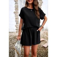 Piece Conjunto de 2 piezas de verano para mujer, camisetas y pantalones cortos de manga corta con bolsillos, color negro S - details 3