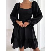 Vestido elegante de moda con cuello cuadrado largo y manga sólida para mujer - details 3