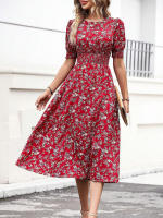 Vestido de mujer, novedad de verano 2025, vestido de longitud media acampanado a la moda con cintura alta y flores redondas para mujer - details 7