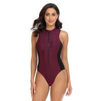 Bañador deportivo de una pieza para Mujer, traje de baño con cremallera, unicolor, ropa de playa, 2023 - details 1