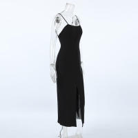 Vestido largo negro sin espalda, entallado, versátil, con abertura y tirantes finos, nuevo diseño de primavera. - details 9