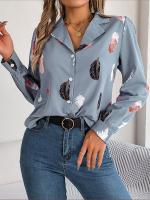 Blusa de manga larga con estampado de plumas para mujer, camisa blanca a la moda, Top informal para oficina, ropa elegante para mujer, novedad de otoño - details 15