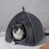 Nido Triangular cerrado para mascotas, caseta cálida de felpa suave semicerrada para gatos, perrera para perros con alfombrilla, cueva para dormir profundamente en interiores - details 0