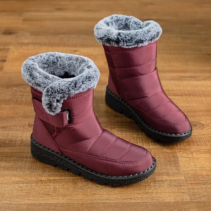 Zapatos de algodón para mujer, cordones de algodón gruesos y cálidos para nieve de terciopelo, botas planas de gran tamaño, impermeables, invierno - 1