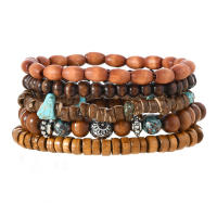 Juego de 5 Pulseras de Madera Vintage con Turquesa, Brazalete Elástico Multinivel para Hombre, Regalos para Hombre, Diseño Minimalista, Material Ecológico - details 11