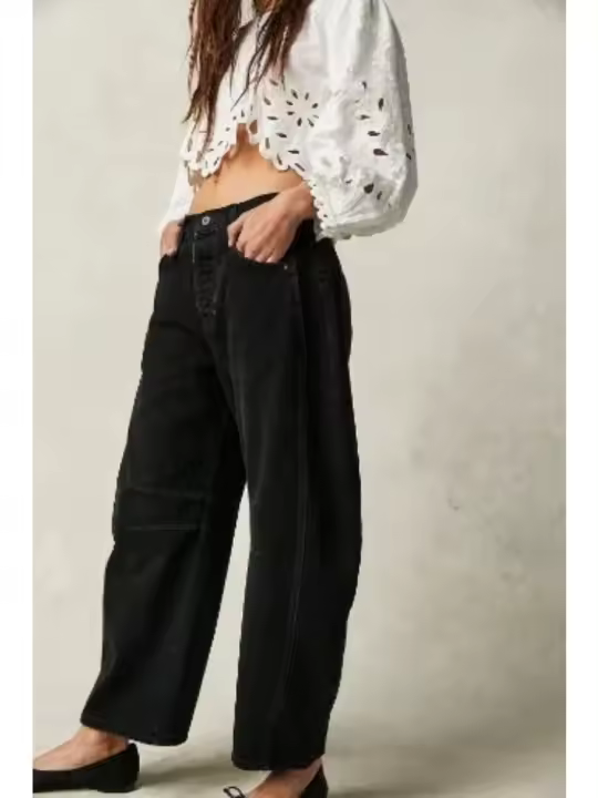Pantalones Vaqueros para Mujer Estilo Hip Hop Retro, Cintura Media, Pantorrilla en Tubo, Sueltos con Bolsillos - 1
