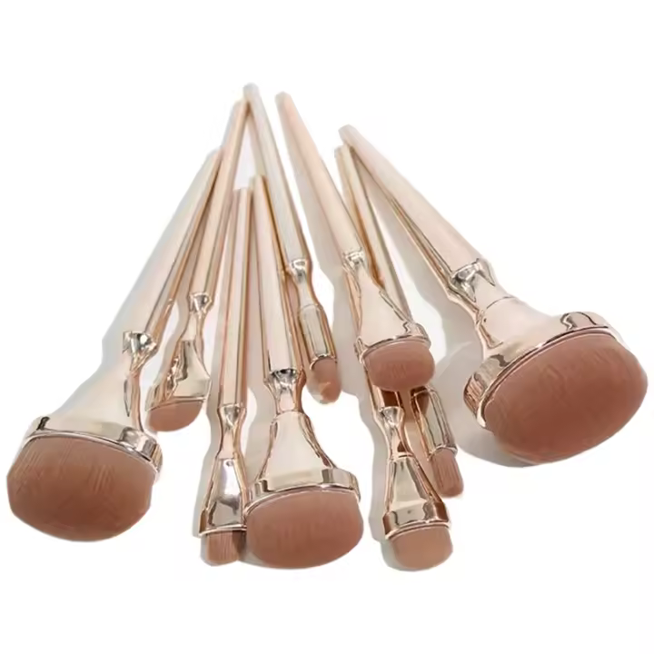 9 brochas de maquillaje ovaladas doradas para principiantes, juego de brochas de maquillaje sin huellas, base de rubor - 1