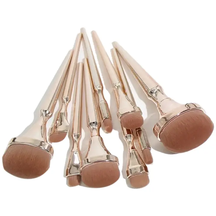 9 brochas de maquillaje ovaladas doradas para principiantes, juego de brochas de maquillaje sin huellas, base de rubor - 1