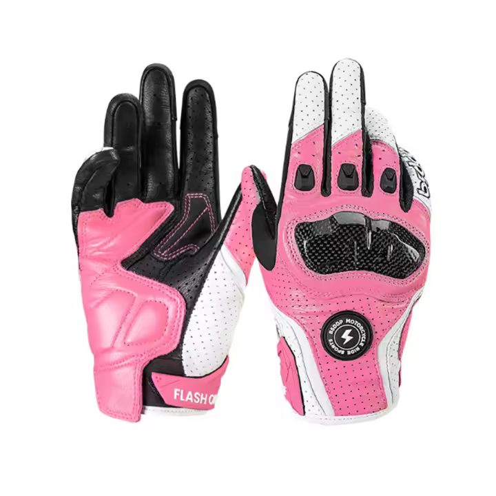 Guantes de cuero de fibra de carbono para motocicleta - 1