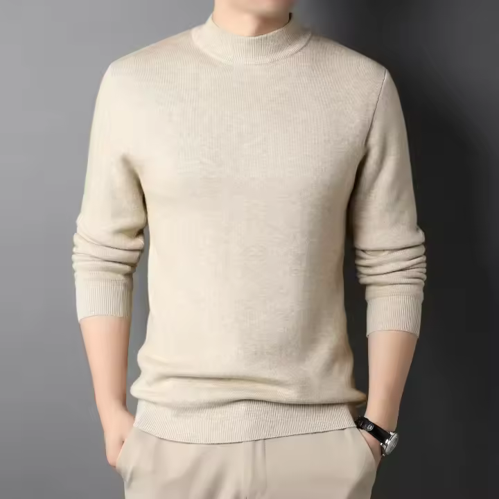 Suéter de Cachemira con Cuello medio alto para hombre, jerseys de punto para jóvenes, prendas de punto delgadas, 2025 - 1