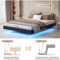 sin cabecero, cama doble con iluminación LED, estructura de cama con somier de láminas y marco de metal, marco de cama flotante, cama de almacenamiento con espacio de - details 12