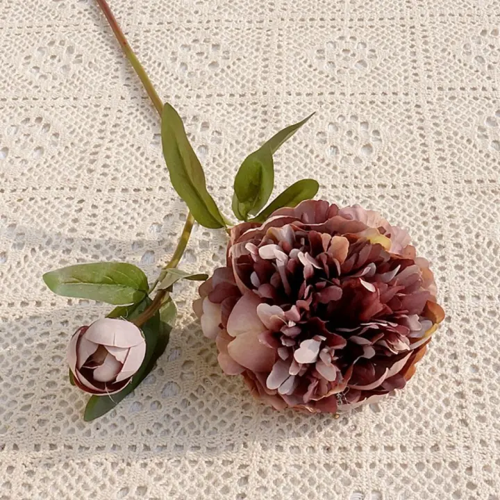 Ramo de flores de peonía artificiales de 2 cabezas, ramas de peonía de seda exquisitas hechas a mano, flores falsas realistas para el día del maestro - 1