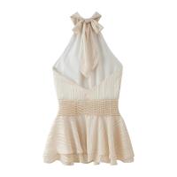 BUNO-Minivestido elegante de gasa con volantes lisos para mujer, minivestido Halter a la moda sin mangas y espalda descubierta, vestidos ajustados de cintura alta, batas de playa para mujer - details 2