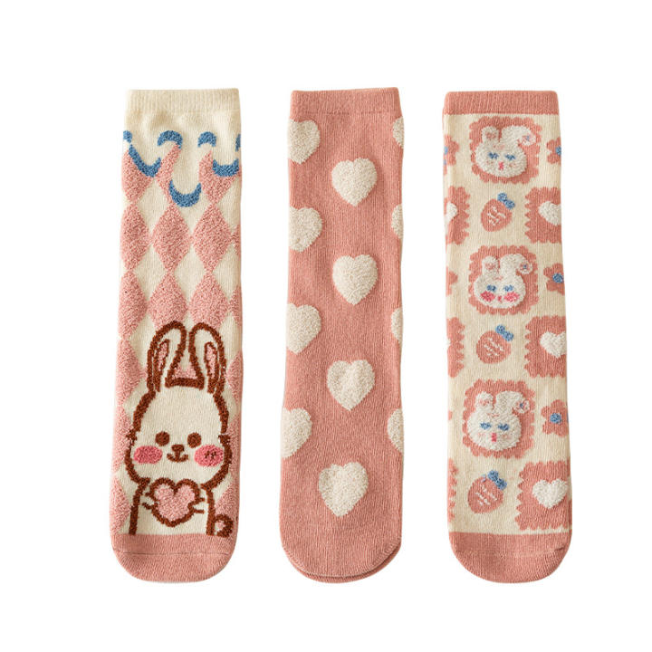 Nuevos calcetines de tubo recto para niños de conejo rosa de dibujos animados calcetines para niños