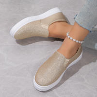 Mocasines de lentejuelas doradas brillantes para mujer, zapatillas de plataforma sin cordones de cuero Pu, zapatos planos antideslizantes informales para mujer, Otoño, 2024 - details 4