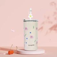 Termo doble duradero de 480 ml a prueba de fugas con tapa, tazas de café con pajita, botella de agua de acero inoxidable para viaje - details 5