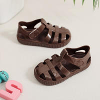 Sandalias con velcro para niños verano 2025 nuevo color sólido niños y niñas bolsa cabeza hueco suela suave bebé jalea sandalias - details 29