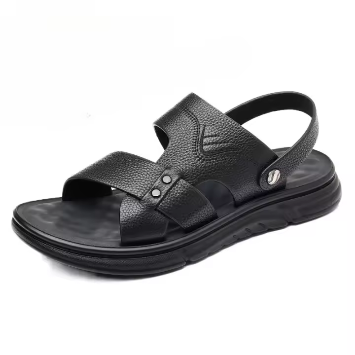 Sandalias de piel de vaca de capa superior nuevas 2025, zapatos de playa transpirables para hombre, zapatos casuales de suela suave para papás de mediana edad y mayores. - 1