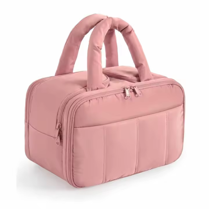 Bolsa de almacenamiento de maquillaje de gran capacidad, contenedor de cosméticos portátil multifuncional, bolsa de lavado con mango hinchado, viajes - 1