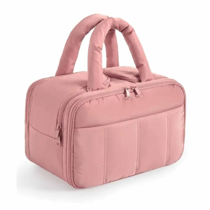 Bolsa de almacenamiento de maquillaje de gran capacidad, contenedor de cosméticos portátil multifuncional, bolsa de lavado con mango hinchado, viajes - 1