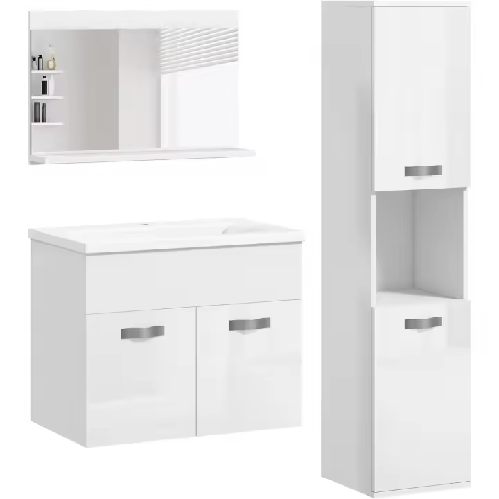 Muebles Lavabo y Espejo Columna Conjunto Muebles Pared 3 Piezas Estilo Morno Blanco - 1