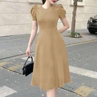 Vestido de vacaciones liso elegante con manga corta abombada para fiesta de verano a la moda para mujer - details 1
