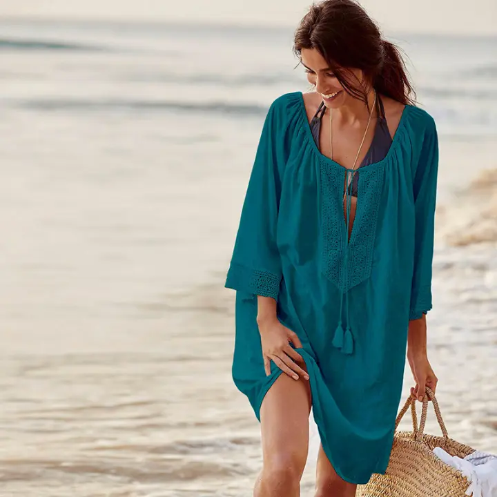 Vestido playero de malla con borlas para mujer, traje de baño Sexy para mujer, Túnica para playa - 1