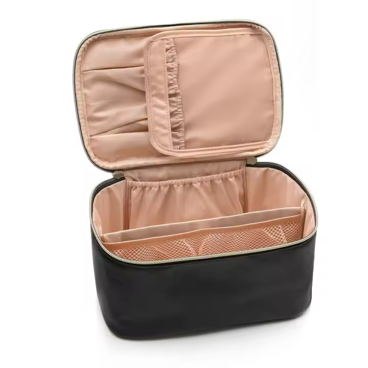 Bolsa de maquillaje portátil para mujer, de gran capacidad neceser de viaje, organizador, color negro - 1