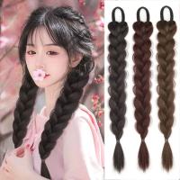 Coletas trenzadas de pelo falso para mujer, extensiones de cabello sintético Natural, banda elástica marrón, trenzas retorcidas - details 3