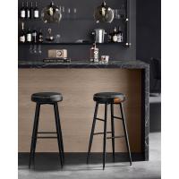 Juego de 2 Taburetes de Bar Taburetes de Cocina, Taburetes de Desayuno, Cuero Sintético con Costuras 76,2 cm de Alto, Silla Comedor, Fácil Montaje, Negro - details 1