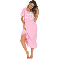 Camisón largo de algodón para mujer, ropa de dormir, cuello cuadrado, manga corta, camisón de longitud completa con bolsillos - details 4