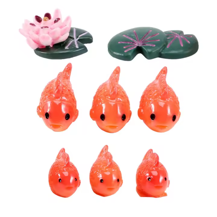 Figuras en miniatura de peces rojos, mini Jardín de hadas decorativo, animales, musgo, micro paisaje, adornos, juguete de resina para bebé, 8 unidades por lote - 1