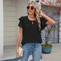 Tops elegantes de Color sólido para mujer, blusa holgada de manga corta, nueva camisa de gasa con cuello redondo para mujer - details 8