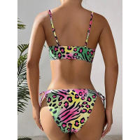Traje de baño Bikini de dos piezas con estampado de leopardo colorido - details 4