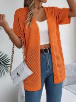 Cárdigans de punto de manga corta de color sólido casual para mujer - details 26