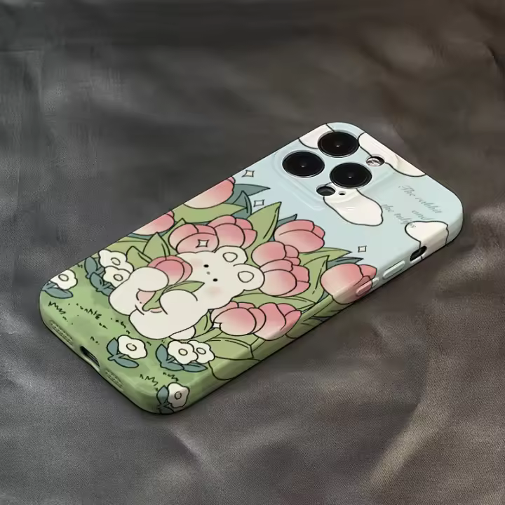 Carcasa con agujero fino de película de conejo rosa, adecuada para Apple 15PRO/14PRO, botón de agujero grande, iPhone13/12 - 1