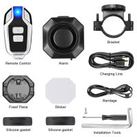 Awapow-alarma antirrobo para bicicleta con Control remoto, recargable por USB, 110dB, Detector con soporte - details 6