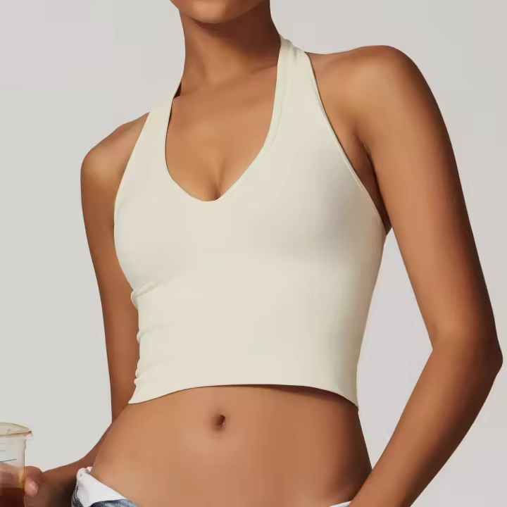 Sujetador deportivo con cuello colgante, ropa interior deportiva sin costuras, sujetador con espalda abierta, Top de Yoga para Fitness, soporte para mujer, Top corto de entrenamiento para gimnasio - 1