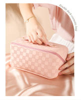 Bolso De Maquillaje Para Mujer Grande Capacidad Lujo Estilo Multifuncional Viaje Cosmético Bolsa De Algodón PU Con Patrón Cuadriculado Cierre De Cremallera - details 1