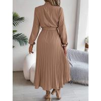 Vestido pequeño de manga larga plisado con cuello alto para mujer, ropa elegante, - details 19