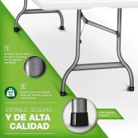 Mesa Portátil de Jardín, Terraza, Exterior, Balcón, Picnic |   Mesa de Camping de Plástico para 6 Personas (Blanco) - details 2