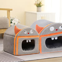 Nido de mascota pequeño de yurta mongol, cama cálida con forma de monstruo de dibujos animados, adecuada para conejo y erizo - details 6