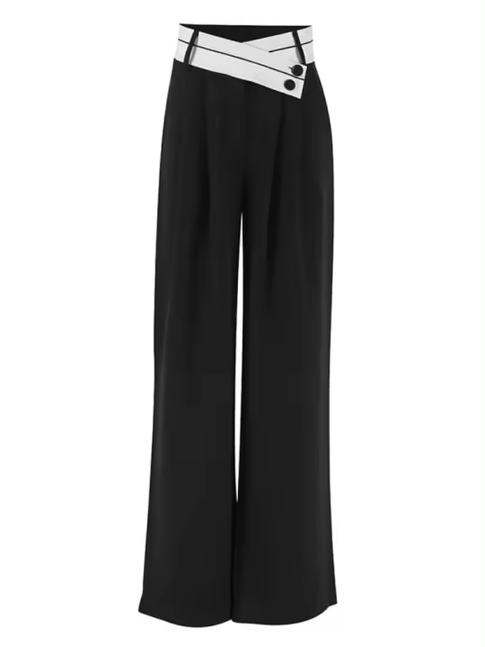 Pantalones de mujer de pierna ancha empalmados de cintura alta, pantalones negros originales para, cómodos años 90 - 1