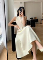 BGTEEVER-Midi elegante vestido sin mangas para mujer, prenda lisa con cuello redondo, línea A, longitud media, primavera y verano - details 7
