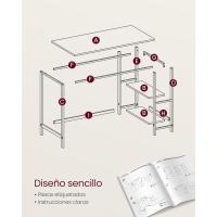 Escritorio con 2 Estantes a la Izquierda o a la Derecha, Mesa de Trabajo, para Salón Oficina, Estructura de Acero, Industrial, Marrón Rústico y Negro Tinta LWD47X - details 13