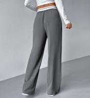 Pantalones de mujer de oficina de cintura alta pantalones grises para mujer verano pierna recta ancha ropa clásica de algodón elástico - details 6