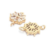Abalorios de latón y circonita de Color dorado de 18K con 2 agujeros, abalorios de conexión de copos de nieve y flores, accesorios para pendientes para hacer joyas Diy de alta calidad - details 12